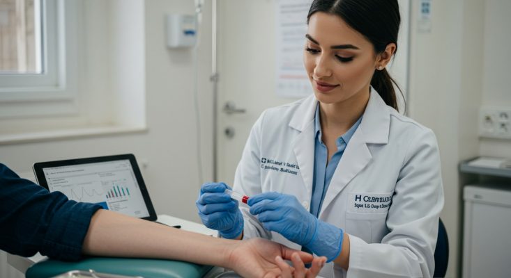 Flebotomista coletando sangue com tubos vacuette